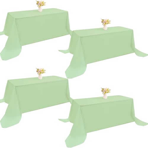 Image of 4 Pack Rectangle Tablecloth 90x132Inch Sage Green Washable Polyester Table Cover for Wedding Dining Table Buffet Parties Banquet Decoration
