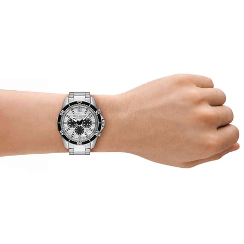 Image of Armani Exchange Silver Tone Watch for Men, Quartz Chronograph Movement and 44mm Case Size with Stainless Steel Strap