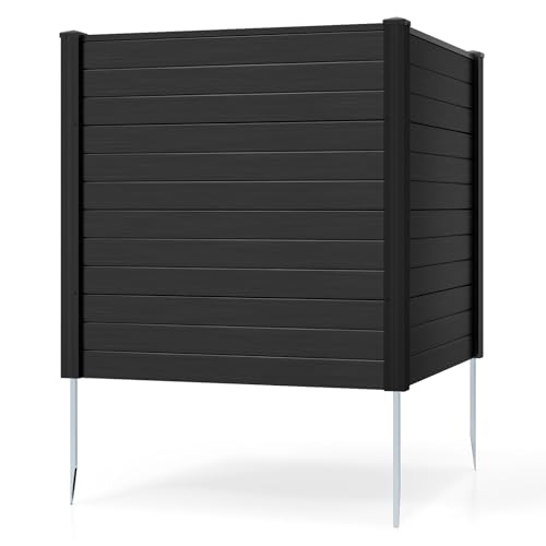 GYMAX 2 Paneles de Valla, 123 x 123 cm, Vallas de Ocultacion Jardín con Estacas de Tierra para Aire Acondicionado, Cubo de Basura y Equipo de Piscina, Vallas Decorativas de Exterior (Negro,1)