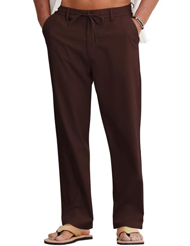 Image of COOFANDY Mens Cotton Linen Pants Casual Drawstring Summer Beach Pants Lightweight Linen Dress Trousers