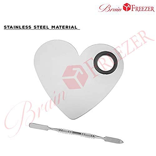 Image of Brain Freezer Shiny Makeup Palette with Stainless Steel Round Shape Spatula, 100 g (Heart Silver)
