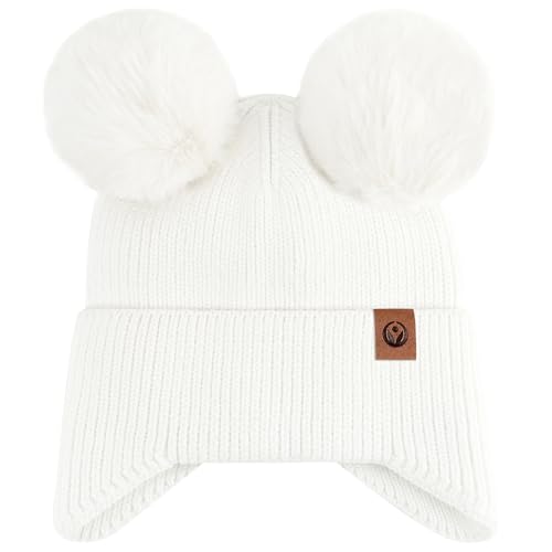 Kids Beanie hat Infant Winter Hat Cap Pom Pom Soft Warm Hat Fleece Lined Knit Cap for Boys Girls 0-2T