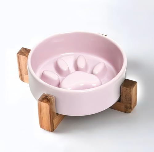 Tuyiutm 犬猫用 木製ペット食器 滑り止め 安定性 取り外し可能 早食い防止 フードボウル ペットボウルホルダー フードボウルホルダー 猫・犬用食器 セラミック 猫・犬用フードボウル (E)