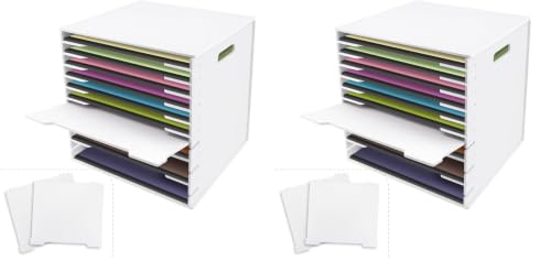 Image of SONGWAY 12x12 Paper Storage Organizer - 13 Tier Desk File Organizer with Adjustable Shelves, Letter Mail Tray, 12x12 Stackable Scrapbook Paper Storage Cube for Home Office Classroom (Pack of 2)
