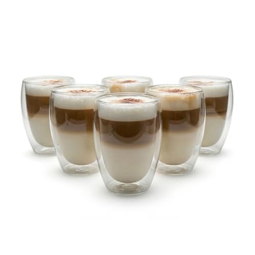BigDean Lot de 6 verres à latte macchiato à double paroi en verre borosilicate de 300 ml - Verres à café à double paroi - Verres à cappuccino