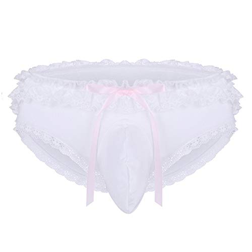 Erotische Kleidung für Männer Männer Unterwäsche Sissy Pouch Kreuz-Kleid Bikinihose mit Rüschen Spitze mit Rüschen Unterwäsche-Unterhose Sexy Jockstraps Höschen ( Color : White , Size : L ) Cover