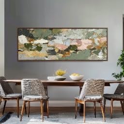 Décor panoramique large Wabi Sabi art mural minimaliste toile peinte craquelée 30x90