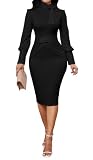 Xinlees Women's Black Tie Neck Long Sleeve Pencil Dress