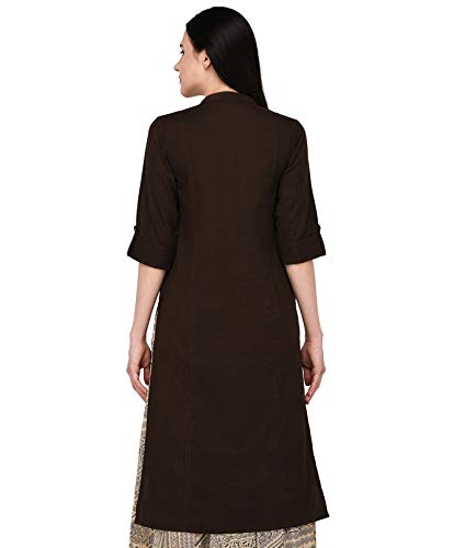 Image of Pistaa's Women's Cotton Relaxed Fit Straight Solid Kurta With Two Patch Pockets
