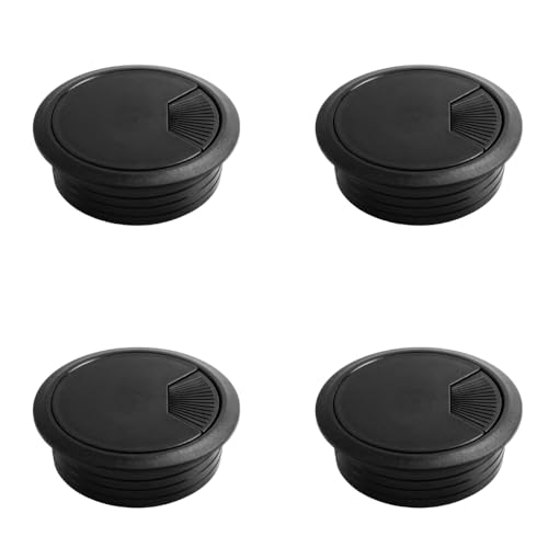 4Pcs Ojal de Escritorio, 60mm, Pasacables Mesa Escritorio, Cubierta Orificio, Cable Ordenador, Ojales Cables, Escritorio, Hogar y Oficina, Color Negro.