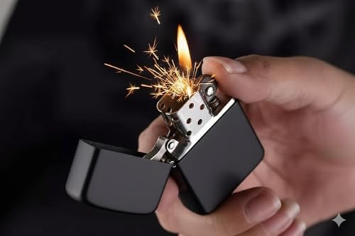 Image of Bunny Blush Refillable Small Pocket Cigarette Lighter Metal Body Fuel Lighter 'Without Fuel' Fill The Lighter with Oil Fuel for Outdoor Travel Utility Use(Glossy Black)