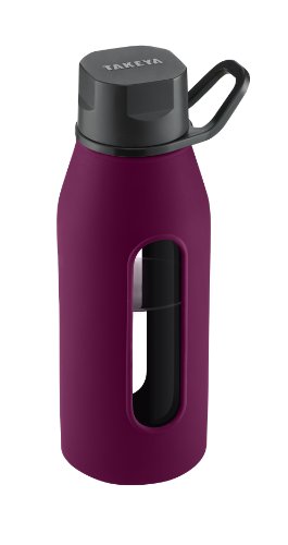 Takeya Classic Glass Water Bottle with Silicone Sleeve, Purple, 16 Ounce