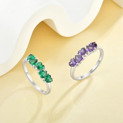 YL Heart Stackable Ring 925 Sterling Silver Eternity Band for Women 4X4mm Birthstone Wedding Anniversary Jewelry-size54