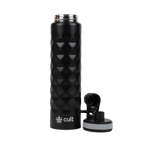 Image of CULT Stainless Steel Water Bottle 1 Litre with Diamond Sports Cap - Durable, Leakproof, Rust-Resistant, Easy to Clean, Lightweight & Portable - Stylish Black