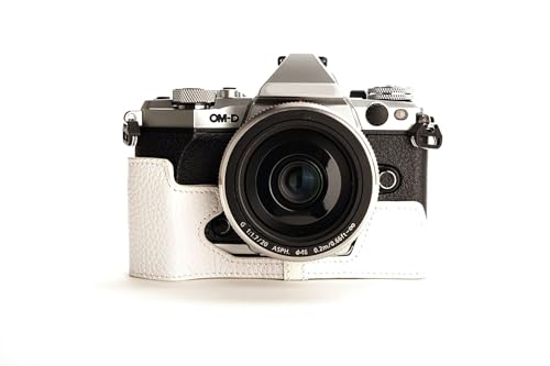 Camera case Olympus E-M5 étui demi caméra cuir véritable blanc protection EM5 M2