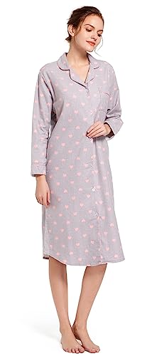 Image of CHUNG Women Nightgowns Brushed Cotton Flannel Nightshirt Dress Long Nightwear Nighties Cozy Sleepwear