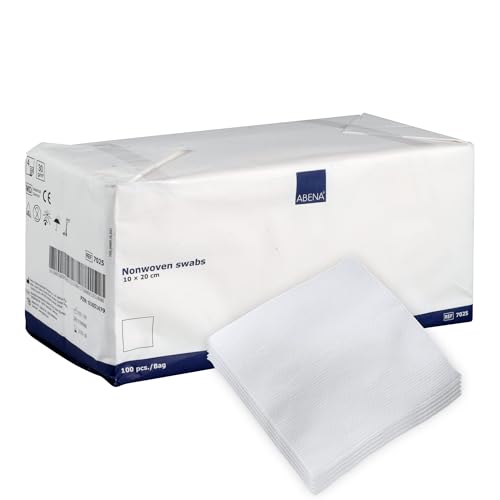 ABENA Gauze Pads 10x20cm Pack of 100 Non-Sterile Non-Adhesive Medical Swabs Soft Absorbent Non-Woven Swabs for Injury Dressing Skin Preparation & First Aid Use Lint-Free Dressings for Wounds