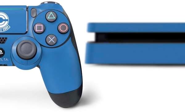 Skinit Decal Gaming Skin Compatible with PS4 Slim Bundle - Officially Licensed Dragon Ball Z Capsule Corp Design