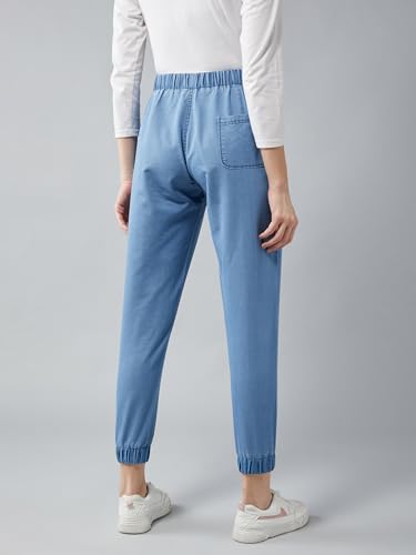 Image of Dolce Crudo Women's L Blue Regular Length Mid Rise Clean Look Regular Fit Denim Joggers