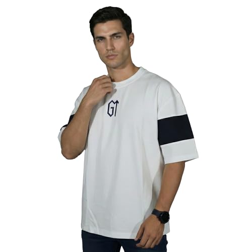 Image of playR x GT White OS TEE for Men & Women - 100% Cotton Oversized T Shirt Soft, Casual & Streetwear Loose Tee, Relaxed Fit, Oversize Gymwear Top - All Season