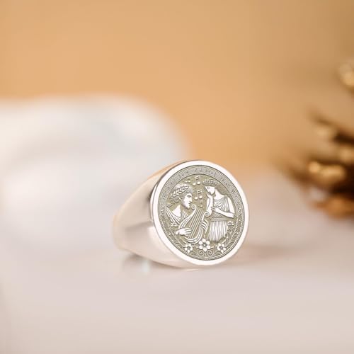 Bague Orphée et Eurydice en argent massif, une chevalière ronde plaquée or d'exception - 4