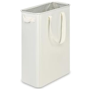 Slim Laundry Basket, Narrow Laundry Hamper with Handles, Collapsible Dirty Clothes Hamper, Tall Laundry Bin for Laundry Room, Dorm and Bedroom, 12.7 Gallons(48L) Beige