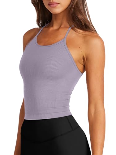 Image of LASLULU Womens Sports Bra Seamless Long Tank Spaghetti Strap Workout Bra