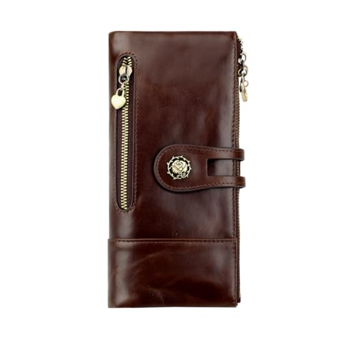 Women's RFID Blocking Wallet Soft Leather Clutch Money Ladies Purse Slim Card Holder Organizer Zip Pocket (3513-Coffee)