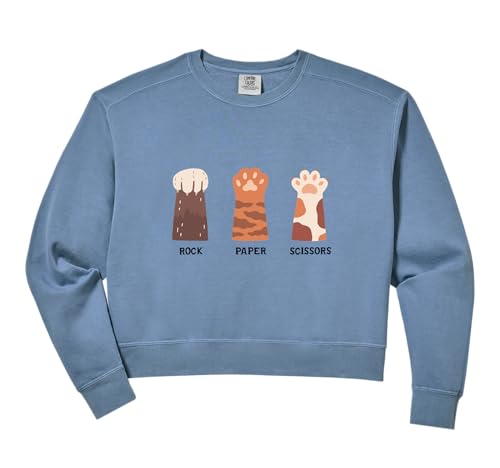 Womens Kitty Cat Lover Cat Owner Funny Cat Rock Paper Scissors Comfort Colors Crop Sweatshirt