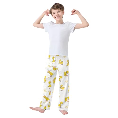 Cartoon Ducks Boys Long Pants Soft Trousers Elastic Waist Kids Lounge Bottoms with Pockets S-XL2