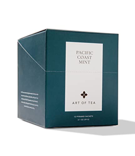 Art of Tea Pacific Coast Mint Tea Bags 12 Count Organic Peppermint Herbal Tea, Refreshing Caffeine Free Mint Tea Bags, Premium Soothing Herbal Tea