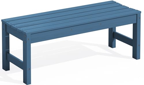 SERWALL 47 Inches Outdoor Bench, All Weather HDPE Backless Bench with Wood Grain Texture for Garden Porch and Park, Curved Bench Seat for Comfort, Blue