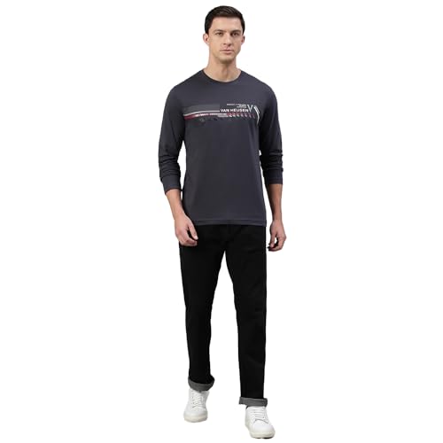Image of Van Heusen Men Athleisure Regular Fit T-Shirt - Cotton Rich - Crew Neck, Long Sleeve, Printed