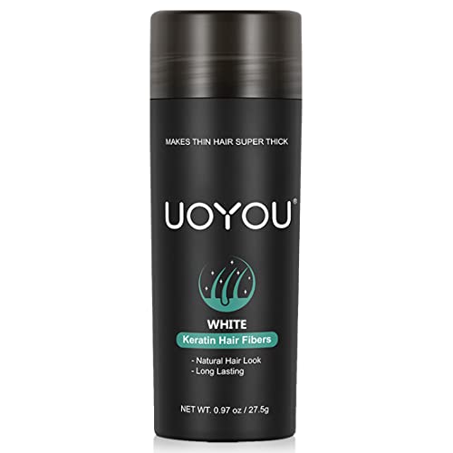 UOYOU WHITE Hair Fibres for Thinning Hair 27.5g Bottle, White (Bottle Only Pack), 27.5 g (Pack of 1)
