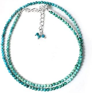 Gempires Genuine Turquoise Beads Choker Necklace for Women, Native American Beaded Necklace, Healing Stone Necklace, 2.4-2.5 mm Faceted Beads With 16 + 2 Inch Adjustable Silver Plated Chain