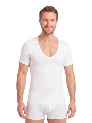 FINN Lenzing® - Camiseta interior de manga corta para hombre con cuello en V profundo y transpirable, Blanco, XL