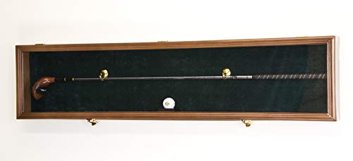 1 Golf Club Ball Putter Driver Iron Display Case Cabinet Rack w/98% UV (Walnut Finish, Green Background)