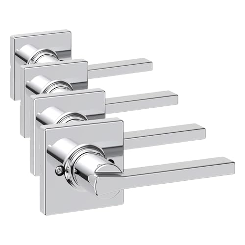 Image of Kwikset Casey Dummy Door Handle, Single Sided Lever for Closets, French Double Doors, and Pantry, Polished Chrome Non-Turning Reversible Interior Push /Pull Lever (Pack of 4)