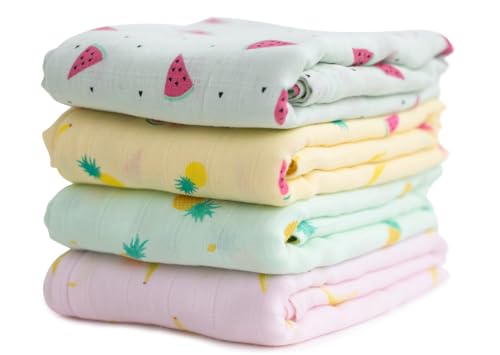 Image of CuddleBug Muslin Baby Swaddle Blankets for Boys and Girls Size Large 4 x 4 Feet – Muslin Cotton 4 Pack (Tutti Frutti)