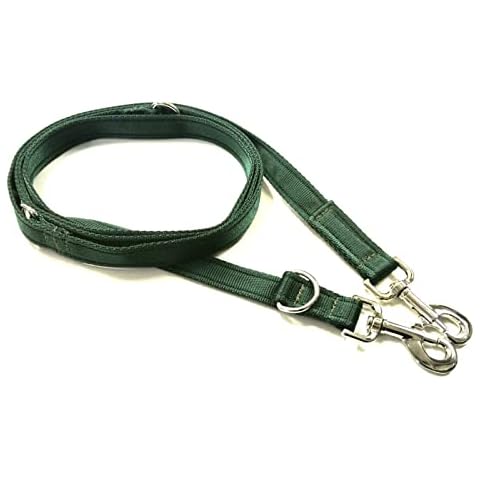 Police Style Dog Training Lead Double Ended 5ft (1.5 Metres Approx) Adjustable Leash Multi-Functional In Cushion Webbing (25mm, Forest Green) Cover