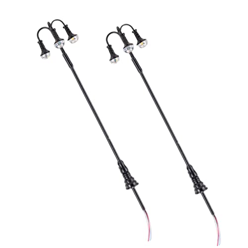 TOBBOMEY 3-Head Miniature Road Lamp Street Lamp Model for Model Railway Sand Table Layout Props Sturdy Safe Material Black