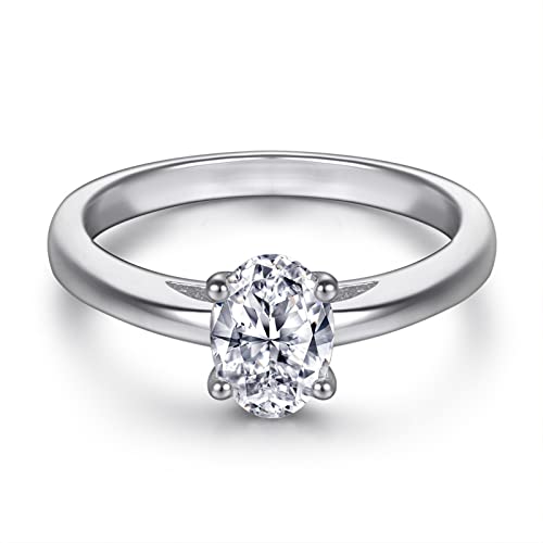 Bague solitaire en argent véritable avec zircone ovale pour femme
