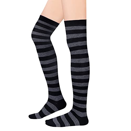 Zando Women's Over Knee Thigh High Striped Socks - Novelty Knee High Stockings for Cosplay