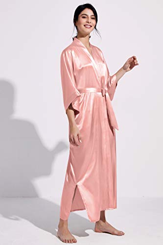 Image of PRODESIGN Satin Kimono Robe Women Long Silky Kimono Bathrobe Sleepwear Wedding Bridesmaid Robe