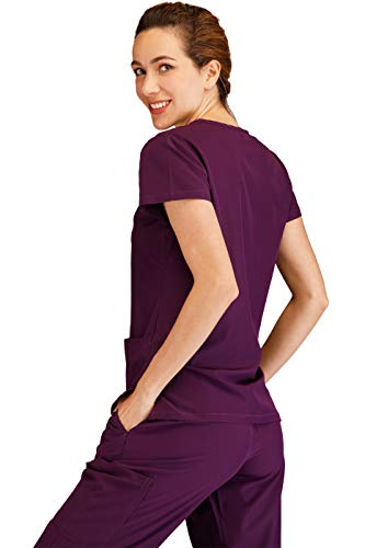 Minty Mint Women's V Neck Solid Stretch Medical Scrub Set Dark Purple S