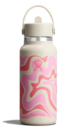 Image of Hydro Flask Water Bottle - Insulated Stainless Steel - Wide Mouth Flex Straw Lid, Non Spill, Leakproof and Refillable in 32 Oz Callie Pink