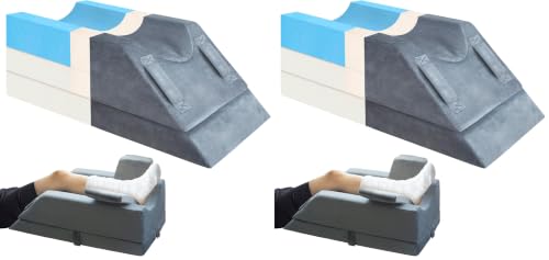 KingPavonini 4-Height Adjustable Leg Elevation Pillows for After Surgery, Injuries, or Rest, Memory Foam Leg Pillows for Sleeping with 3 Handles and Insert Pad, Washable Velvet Cover (Pack of 2)