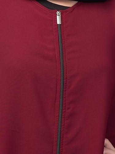 Image of Mallika Women Modest Wear Nida Matt Front Open Zipper Abaya Burkha for Everyday use (Maroon, XL)