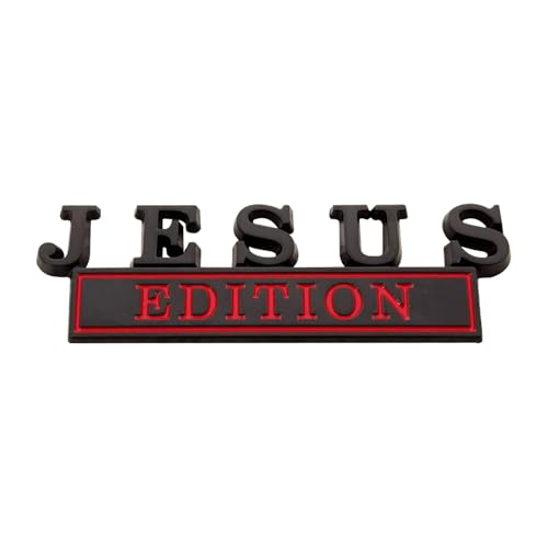 Image of 1pc 3D Raised Letter Jesus Edition Emblem Car Decal - Metal Sticker for Vehicles, Trucks, Motorcycles, SUV - Door Tailgate Bumper Badge Auto Decoration (Black and red)