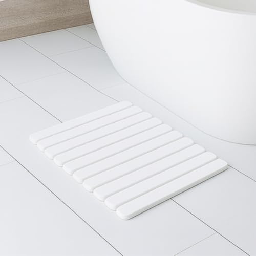 DESK GLOBAL - Alfombra Baño Diatomita 60 x 40 | Antideslizante y Ecológica - Alfombra De Piedra Diatomita Baño Plegable y Multiusos - Absorción al Instante - Microtexturizada Blanca